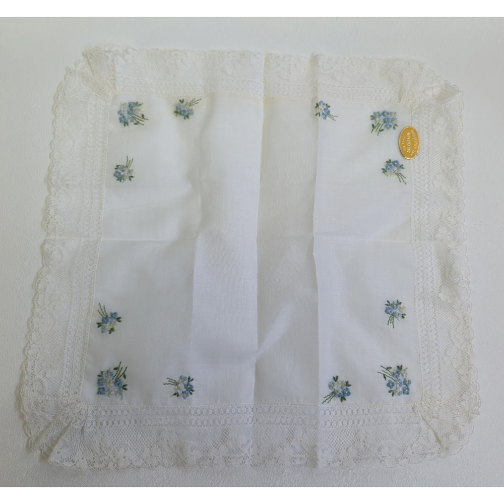 Vtg Embroidered Floral Cotton Hankie Handkerchief Switzerland RN15627 White Lace - Picture 7 of 13